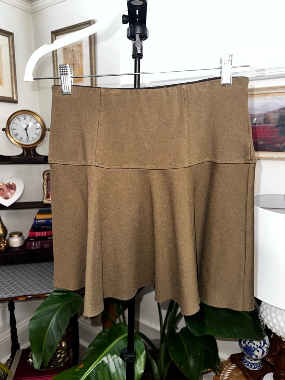 Olive  Flared Mini Skirt - Women's Casual Skirt - Picture 2 of 5